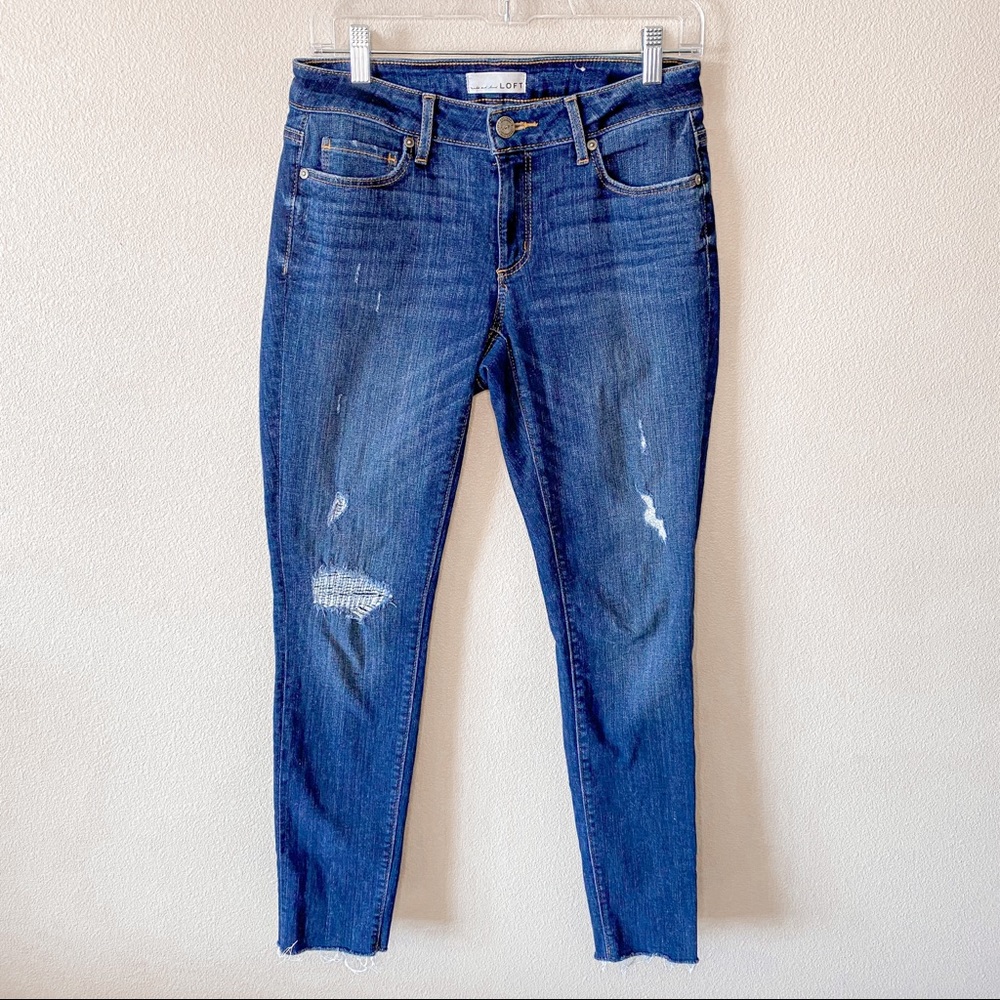 Loft Dark Wash Frayed Hem Skinny Jean